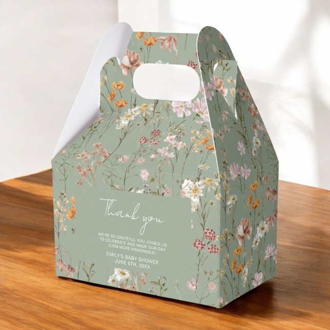 Sage Green Wildflower Boho Baby In Bloom Garden Favor Box (Creator Uploaded)