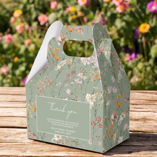 Sage Green Wildflower Boho Baby In Bloom Garden Favor Box (Creator Uploaded)