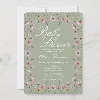 Sage Green Wildflower Boho Baby Shower Invitation