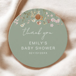 Sage Green Wildflower Boho Baby Shower Thank You Favour Tags