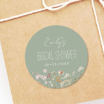 Sage Green Wildflower Boho Bridal Shower Garden Classic Round Sticker<br><div class="desc">Add a touch of bohemian beauty to your bridal shower with our Wildflower Boho Bridal Shower In Bloom Garden Classic Round Sticker. These enchanting stickers feature a stunning wildflower design that captures the essence of nature's beauty. Perfect for sealing invitations, decorating favours, or adding a personalized touch to various items,...</div>