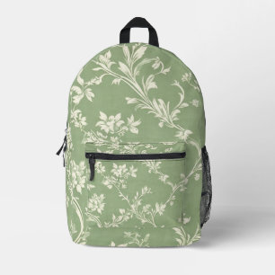 Sage Green Wildflower Boho Elegant Spring Floral Printed Backpack