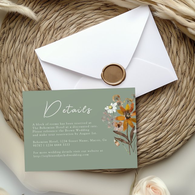 Sage Green Wildflower Boho Wedding Details  Enclosure Card (Creator Uploaded)