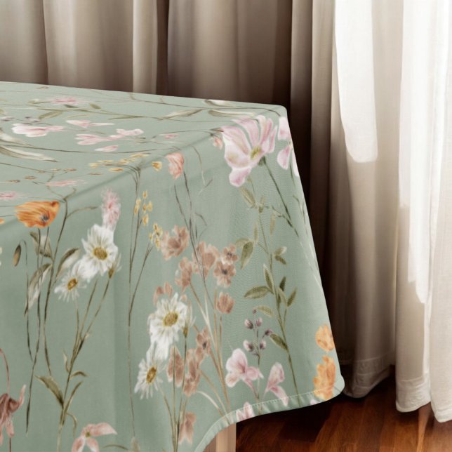Sage Green Wildflower Boho Wedding In Bloom Garden Tablecloth (Creator Uploaded)