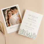 Sage Green Wildflower Boho Wedding Modern Photo Invitation<br><div class="desc">Sage Green Wildflower Boho Wedding Modern Photo Invitation. Easily personalize by replacing each info. Please upload a vertical/portrait photo. Make sure to check the preview before adding to cart. (Sample Photo by Jonathan Borba from Pexels)</div>