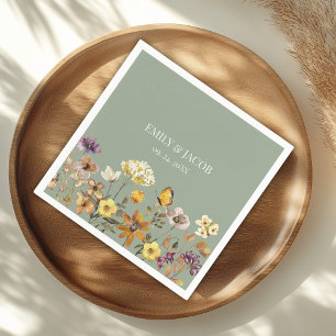 Sage Green Wildflower  Boho Wedding Napkins