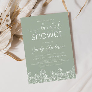 Sage Green Wildflower Bridal Shower Elegant  Invitation