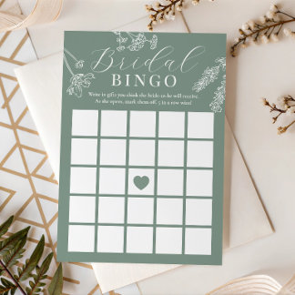 Sage Green Wildflower Bridal Shower Gift Bingo Invitation
