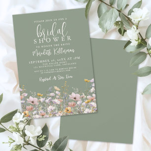 Sage Green Wildflower Bridal Shower Invitation