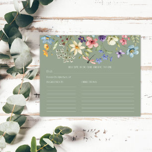 Sage Green Wildflower Bridal Shower Recipe Card