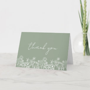 Sage Green Wildflower Bridal Shower Thank You Card