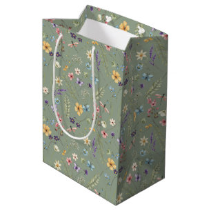 Sage Green Wildflower & Butterfly Medium Gift Bag
