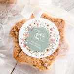 Sage Green Wildflower Butterfly Shower Thank You Classic Round Sticker<br><div class="desc">This delightful stricker features boho-inspired wildflowers in a warm palette of muted sage green,  dusty pink,  beige,  and mustard yellow.</div>
