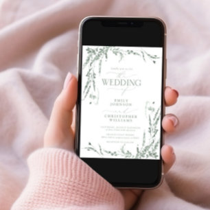 Sage Green Wildflower Calligraphy Wedding Invitation