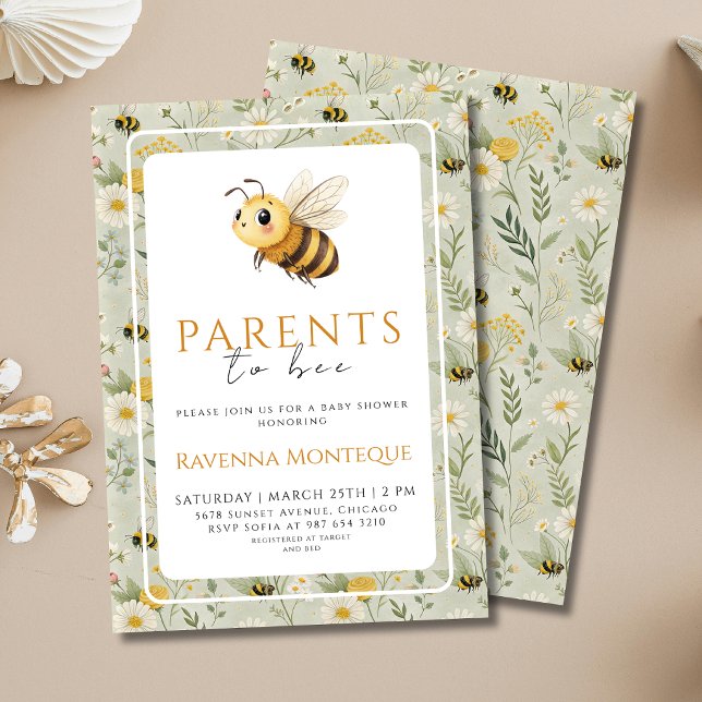Sage Green Wildflower Custom Parents to Bee Shower Invitation (Creator Uploaded)