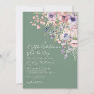 Sage Green Wildflower Floral Baby Shower Invitation