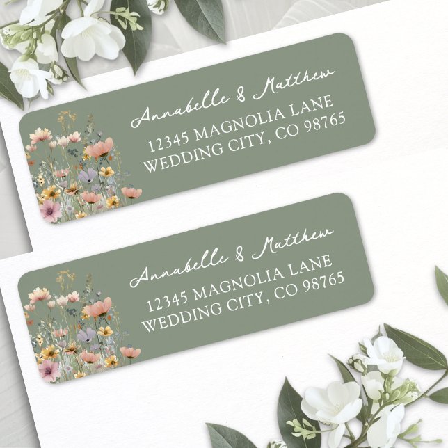 Sage Green Wildflower Floral Return Address (Sage Green Wildflower Floral Return Address Label )