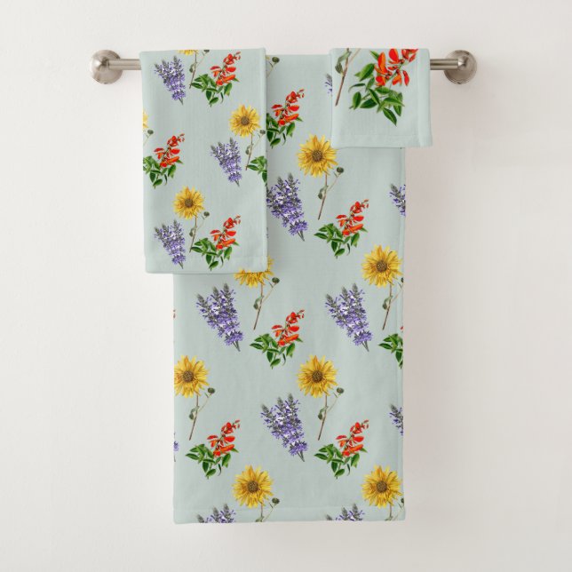 Sage Green Wildflower Floral Towel Set (Insitu)