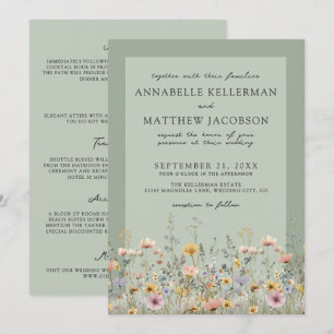Sage Green Wildflower Floral Wedding All In One Invitation