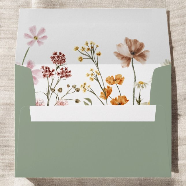 Sage Green Wildflower Garden Bridal Shower Envelope (Creator Uploaded)