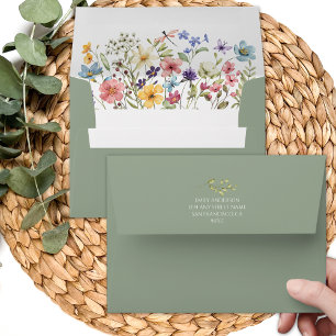 Sage Green Wildflower Garden Bridal Shower Envelope