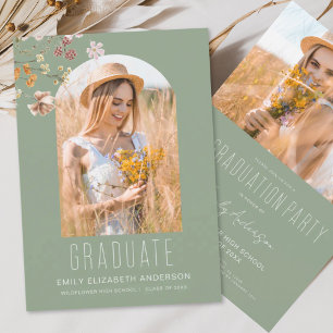 Sage Green Wildflower Graduation Party Arch Photo Invitation