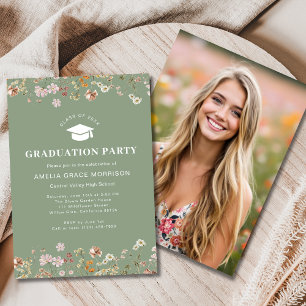 Sage Green Wildflower Graduation Party Boho Bloom Invitation
