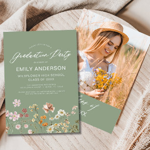 Sage Green Wildflower Graduation Party Boho Bloom Invitation