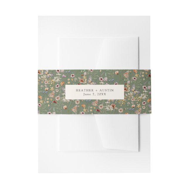 Sage Green Wildflower Invitation Belly Band (Front Example)