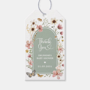 Sage Green Wildflower Meadow Baby Shower Favours Gift Tags