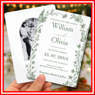 Sage Green Wildflower Photo Wedding Invitation