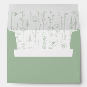Sage Green Wildflower Printed Envelope Interior