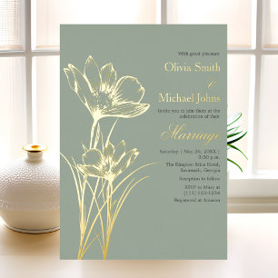 Sage green Wildflower QR code Wedding Invitation