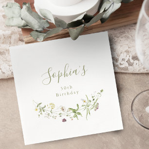 Sage Green Wildflower Rustic Boho Any Age Birthday Napkin