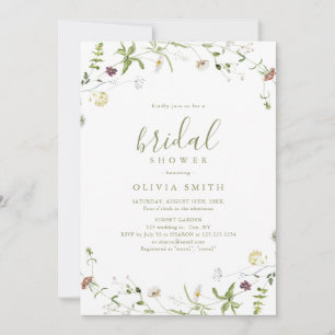 Sage Green Wildflower Rustic Boho Bridal Shower  Invitation