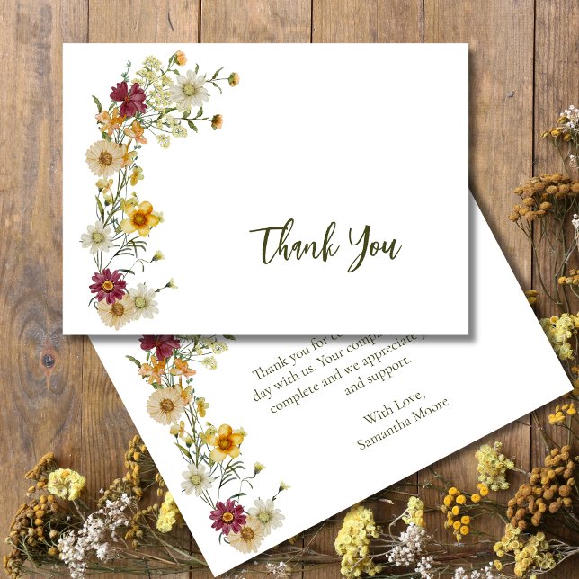 Sage Green Wildflower Rustic Boho  Thank You Card (Creator Uploaded)