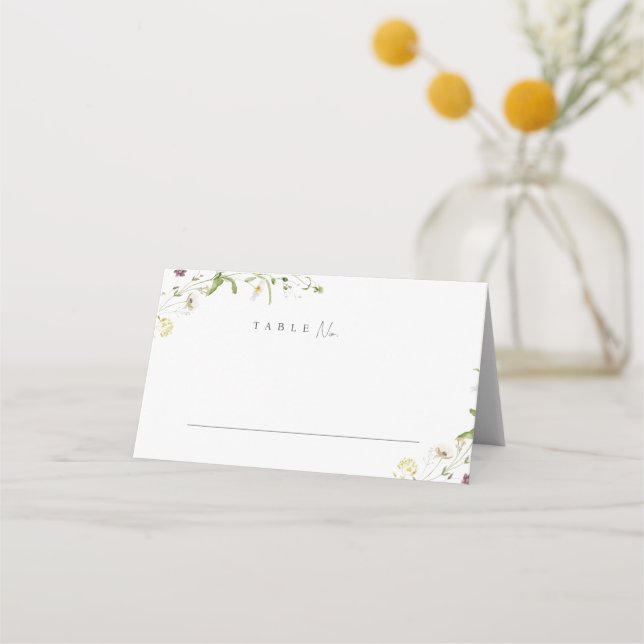 Sage Green Wildflower Rustic Boho Wedding Monogram Place Card (Front)