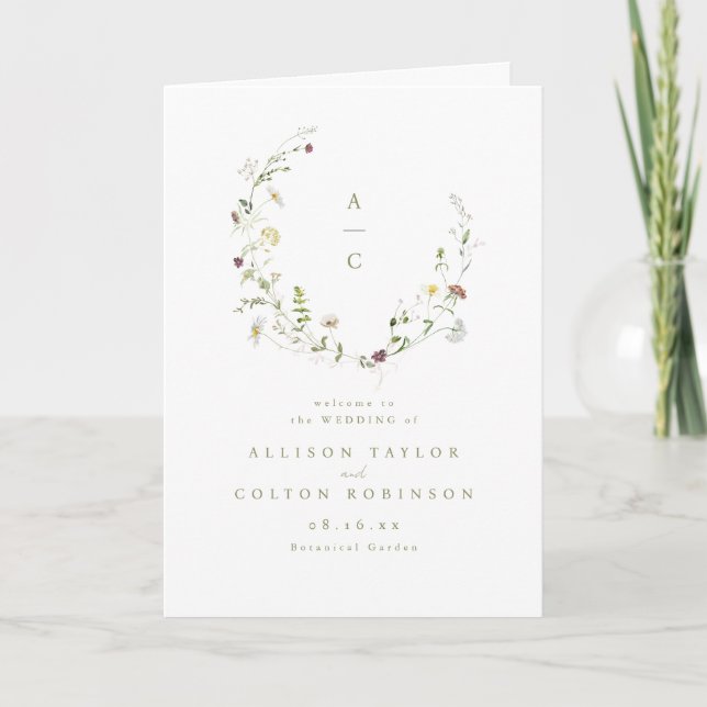 Sage Green Wildflower Rustic Boho Wedding Monogram Program (Front)