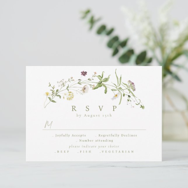 Sage Green Wildflower Rustic Boho Wedding RSVP (Standing Front)