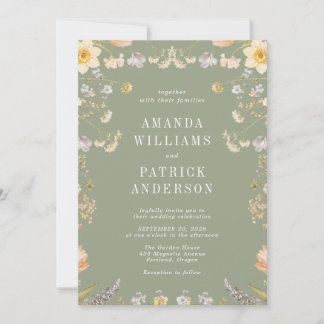 Sage Green Wildflower Rustic Country Wedding Invitation