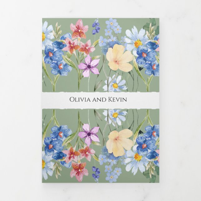 Sage Green Wildflower Trifold Wedding Invitation (Cover)