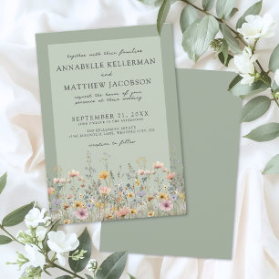 Sage Green Wildflower Watercolor Floral Wedding Invitation