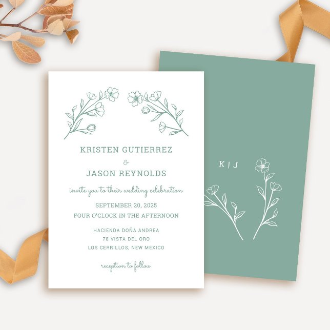 Sage Green Wildflower Wedding Invitation (Wildflower Wedding Invitation in Sage Green)