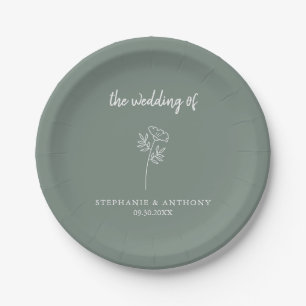Sage Green Wildflower Wedding Paper Plate