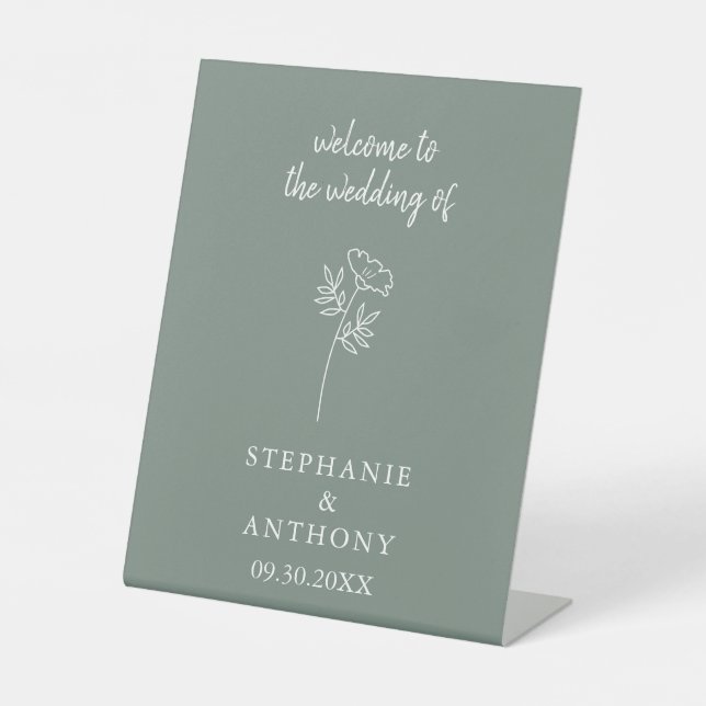 Sage Green Wildflower Wedding  Pedestal Sign (Front)
