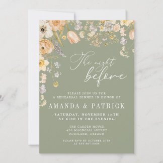 Sage Green Wildflower Wedding Rehearsal Dinner Invitation