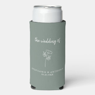 Sage Green Wildflower Wedding Seltzer Can Cooler