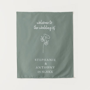 Sage Green Wildflower Wedding Tapestry