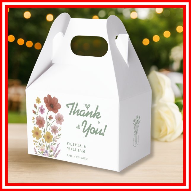 Sage Green Wildflower Wedding Thank You Favor Box (Creator Uploaded)