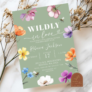 Sage Green Wildflower Wildly in Love Bridal Shower Invitation